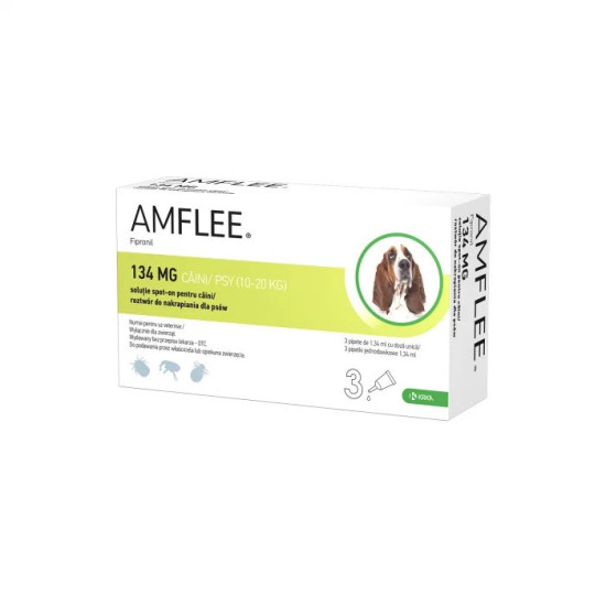Amflee Dog M – Deparazitare externa Câini 10–20 kg (3 x 134 mg, Krka)
